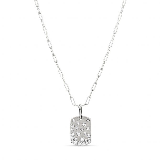 Diamond Confetti Dog Tag Pendant in White Gold