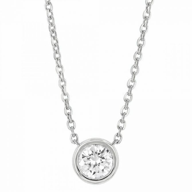 Borsheims Signature Collection Diamond Solitaire Necklace in White Gold, 0.50 cttw, 18"