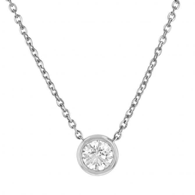 Borsheims Signature Collection Diamond Solitaire Necklace in White Gold, 0.20 cttw, 18"