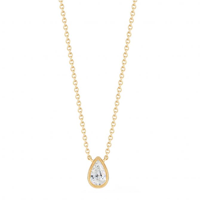 Pear Shaped Diamond Solitaire Necklace in Yellow Gold