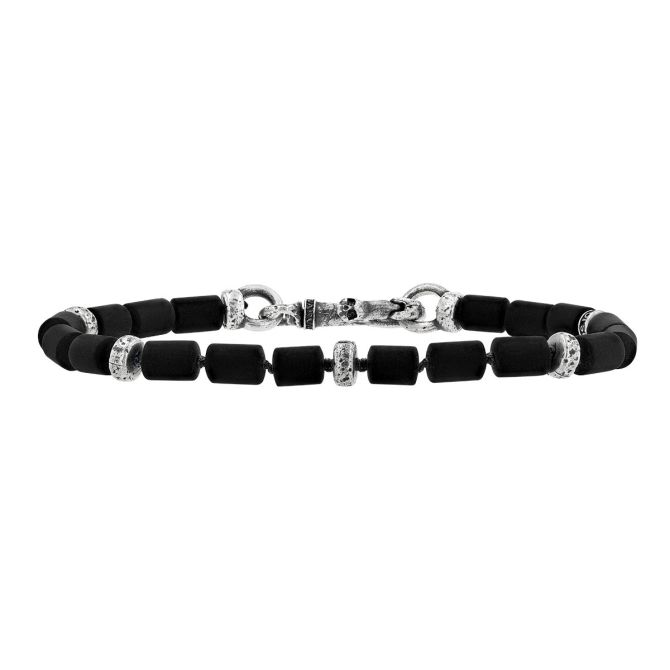 John Varvatos Black Bead & Sterling Silver Bracelet, 8"