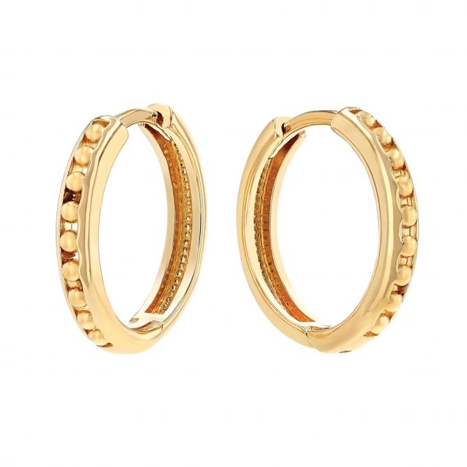 Yellow Gold Beaded Center Hoop Earrings, 15 mm