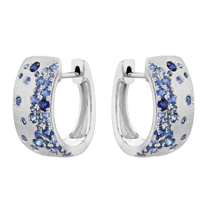 Sapphire Flush Set Scattered Huggie Hoop Earrings in White Gold