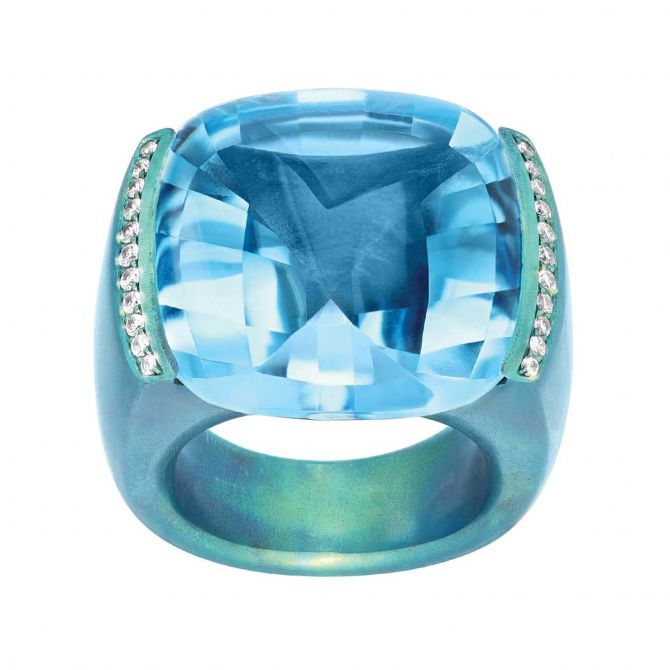 Vhernier Rainbow Topaz & Diamond Ring in Colored Titanium