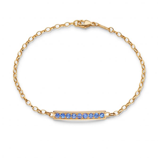 Monica Rich Kosann Blue Sapphire "Courage" Poesy Bracelet in Yellow Gold