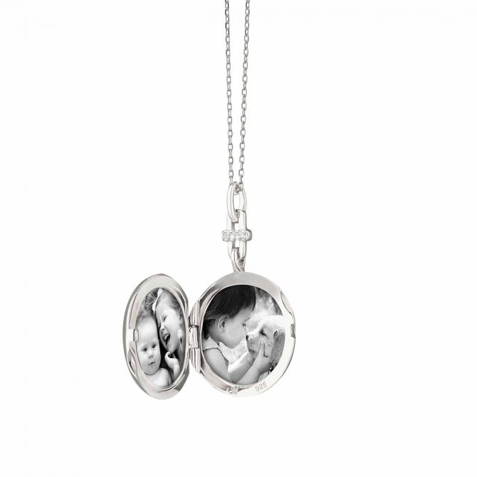 925 Sterling Silver Round White Sapphire Starburst Locket Necklace