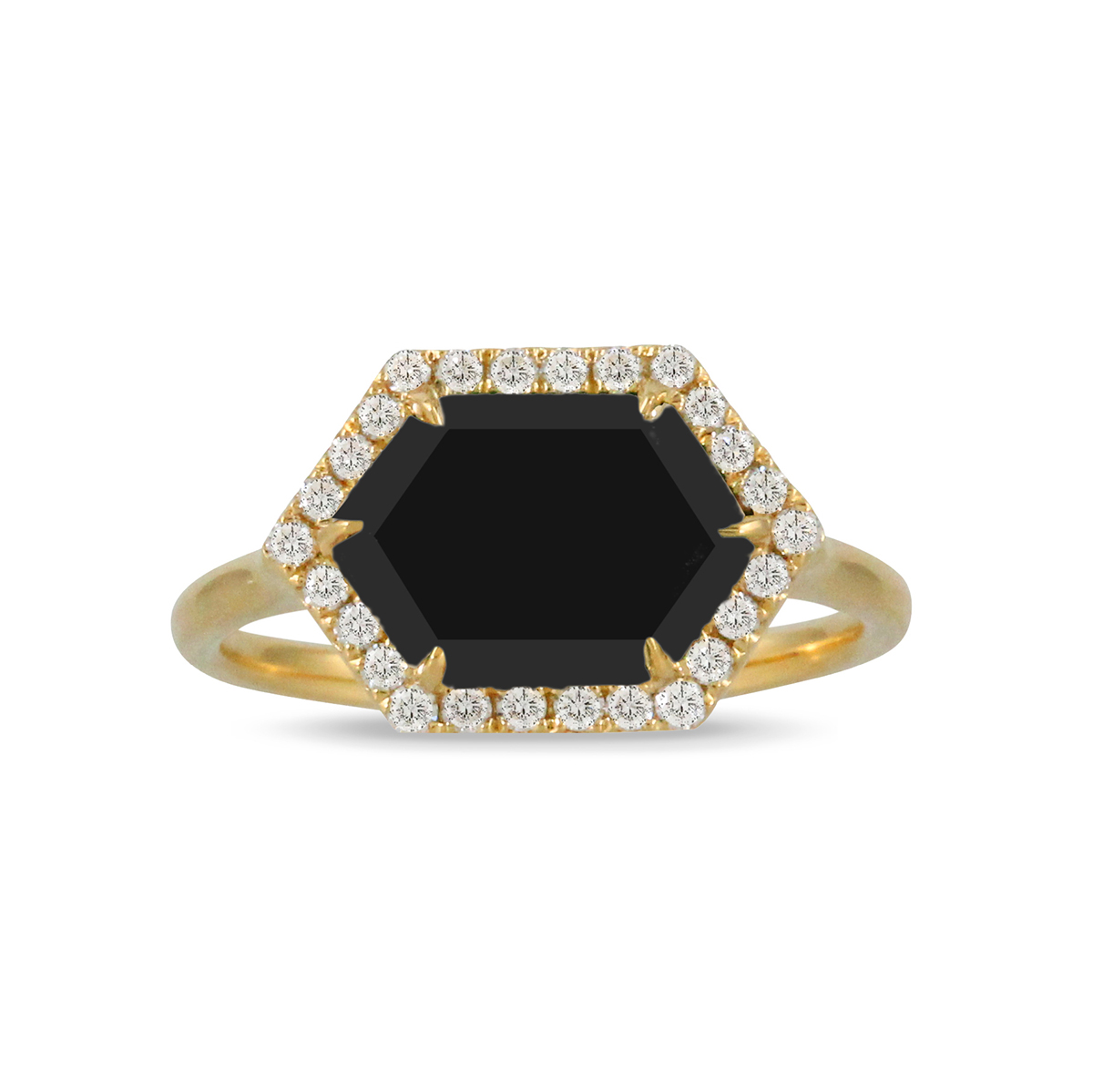 Doves Black Onyx & Diamond Halo Hexagon Ring in Yellow Gold | Borsheims