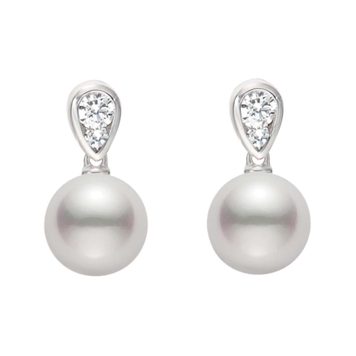 Mikimoto Akoya Cultured Pearl & Double Diamond Drop Earrings in White ...