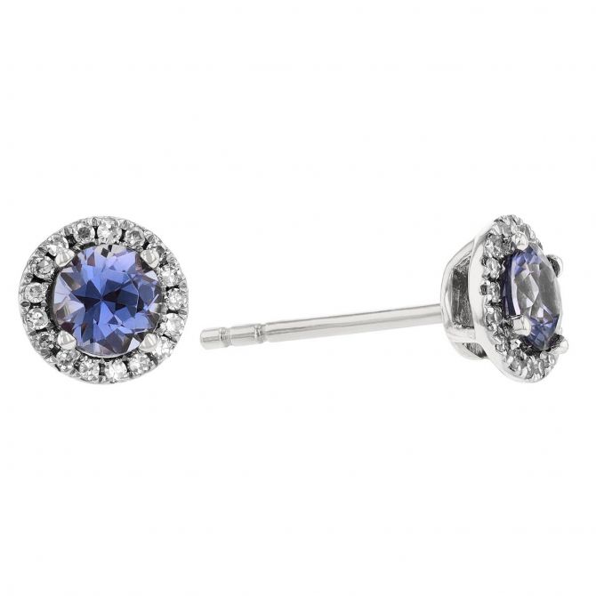 Sapphire & Diamond Halo Stud Earrings in White Gold