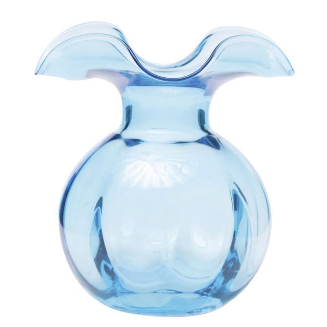 Vietri Hibiscus Glass Aqua Fluted Vase, Medium