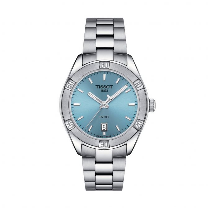 Tissot PR 100 Sport Chic 36mm Women's Watch, Light Blue Dial