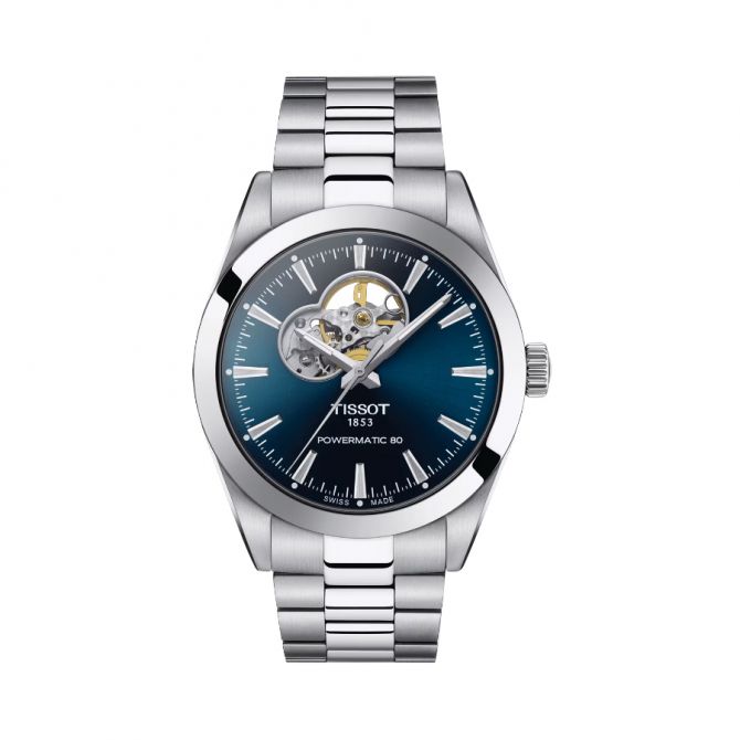 Tissot Gentleman Powermatic 80 Open Heart 40mm Men's Watch, Blue Dial