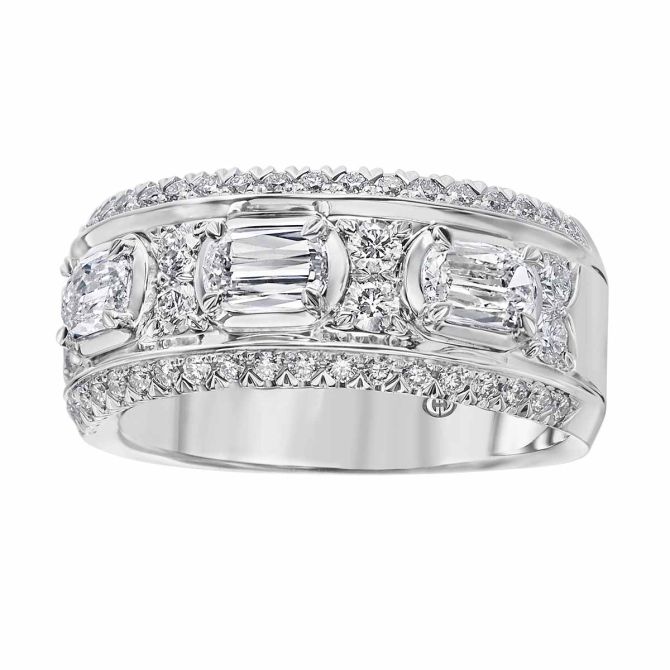 Christopher Designs L'Amour Crisscut Classic & Round Diamond Cluster Wedding Band in White Gold