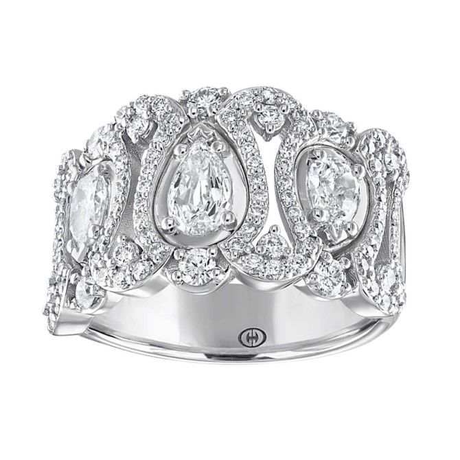 Christopher Designs L'Amour Crisscut Pear & Round Diamond Ornate Wedding Band in White Gold