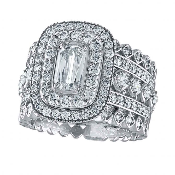 Christopher Designs L'Amour Crisscut Diamond Art Deco Style Engagement Ring in White Gold