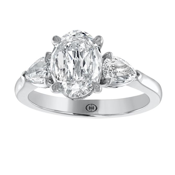 Christopher Designs L'Amour Crisscut Oval & Pear Side Stone Engagement Ring in White Gold