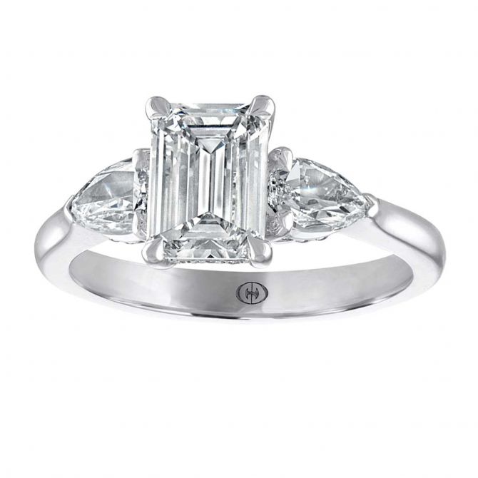 Christopher Designs L'Amour Crisscut Emerald & Pear Shaped Diamond Enagement Ring in White Gold