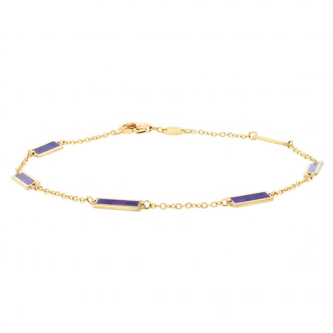 Frederic Sage Purple Enamel Bar Station Bracelet in Yellow Gold, 7"