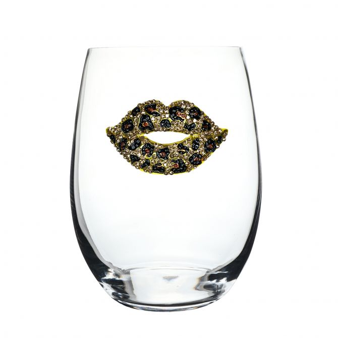 The Queens' Jewels Leopard Lips Stemless Wine Glass