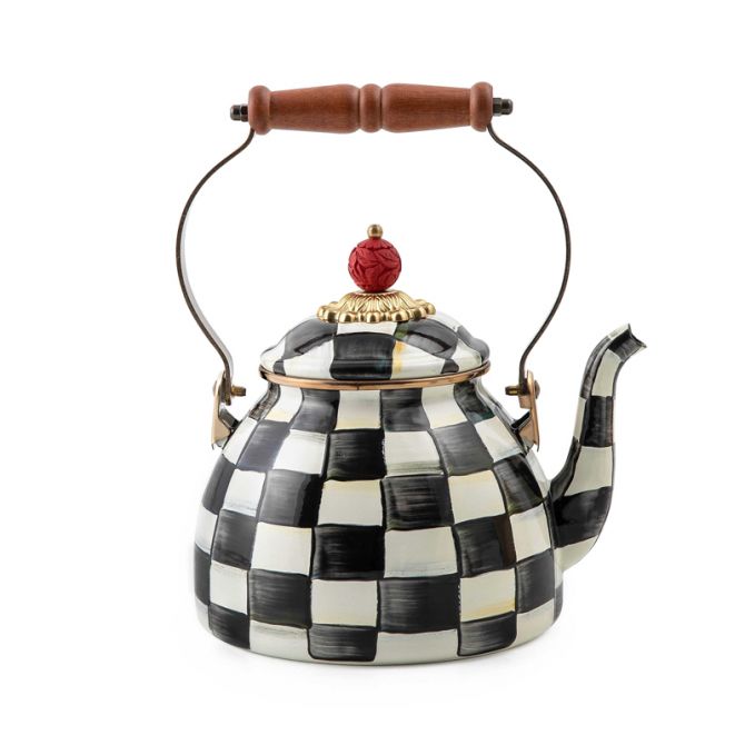 MacKenzie-Childs Courtly Check Enamel Tea Kettle, 2 QT