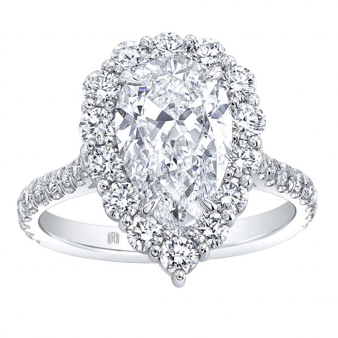 Rahaminov Pear Shaped Diamond & Halo Engagement Ring in White Gold, 2.57 cttw