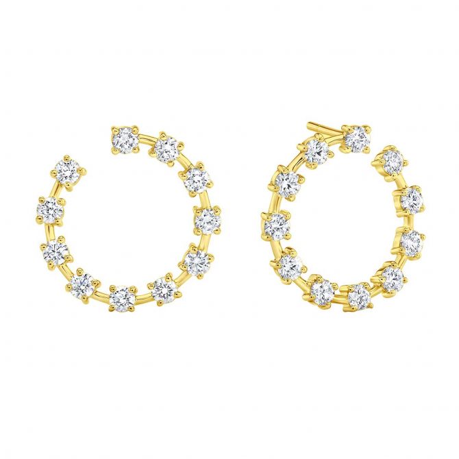 Rahaminov Diamond Open Circle Drop Earrings in Yellow Gold