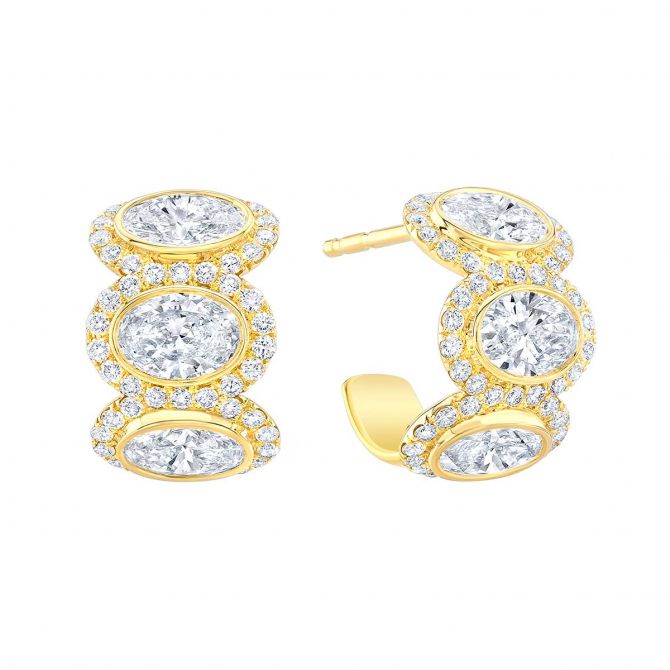 Rahaminov Oval Diamond & Halo Hoop Earrings in Yellow Gold