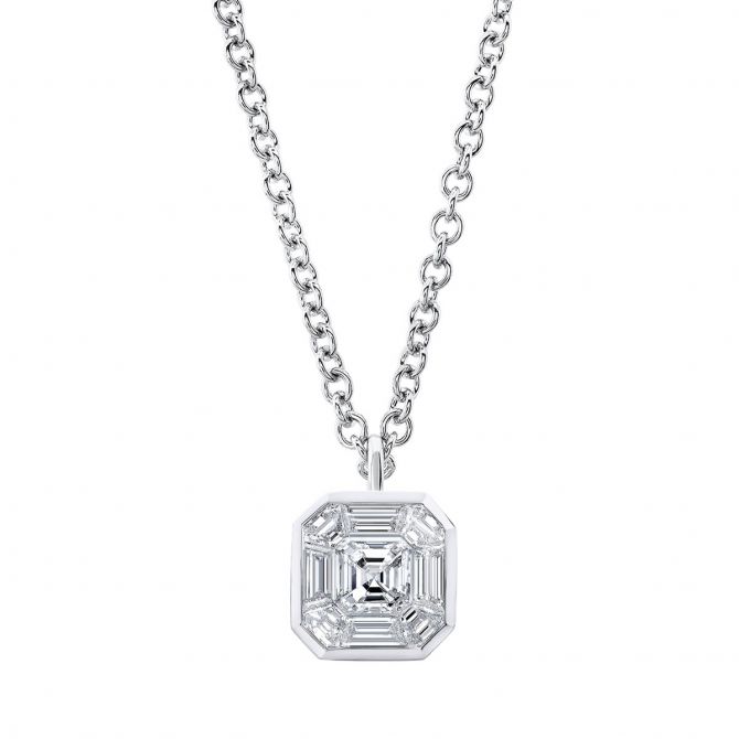 Rahaminov Diamond Mosaic Bezel Set Square Pendant in White Gold, 18"