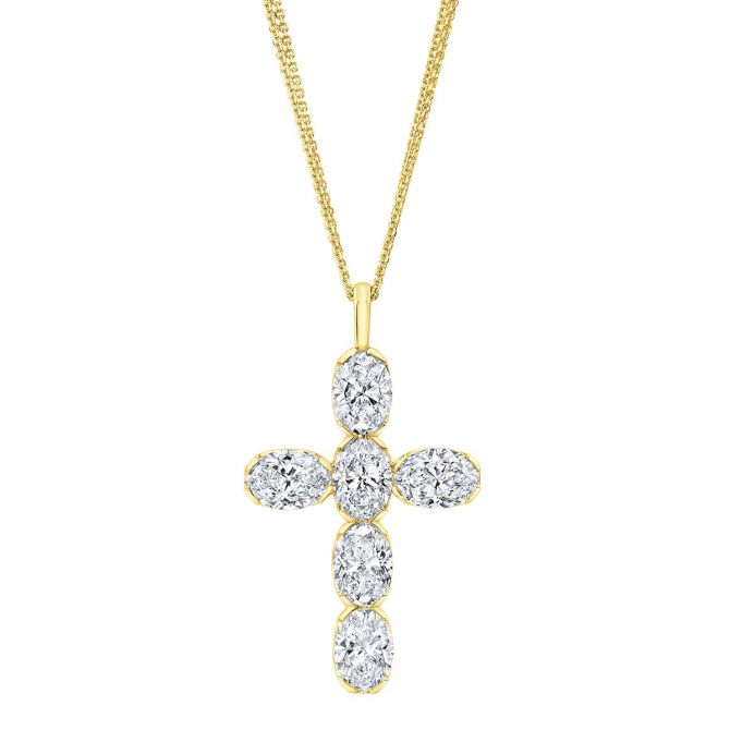 Rahaminov Oval Diamond Cross Necklace in Yellow Gold, 18"