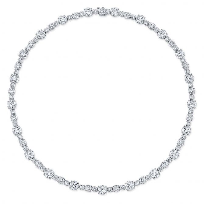 Rahaminov Graduated Round Diamond Tennis Necklace in White Gold, 16"