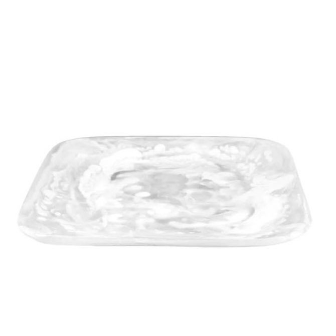 Nashi Square Large Tray, White Swirl