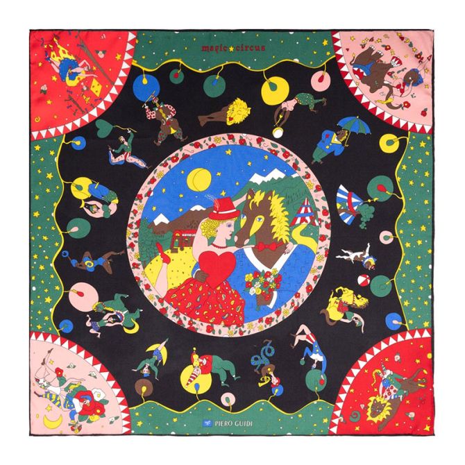 Piero Guidi Magic Circus Charlotte Silk Scarf, Black