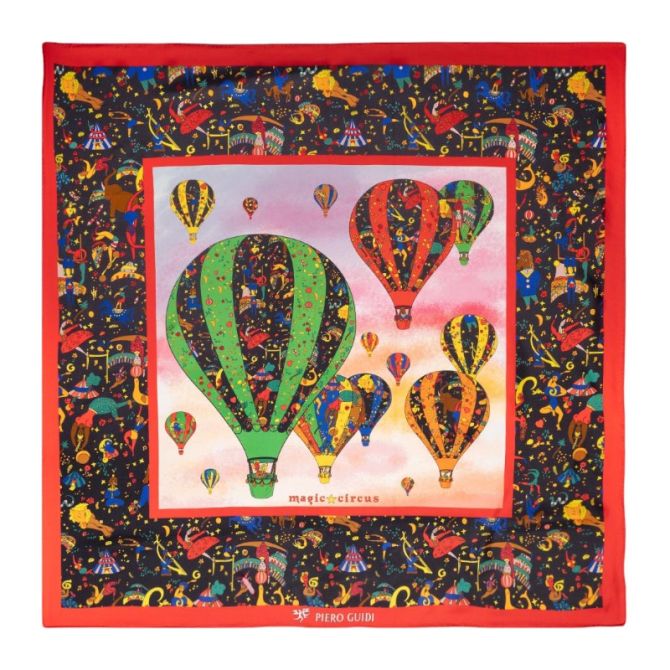 Piero Guidi Le Mongolfiere Red Balloons Silk Scarf