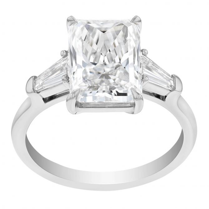 Kwiat Radiant & Tapered Baguette Diamond Side Stone Engagement Ring in Platinum