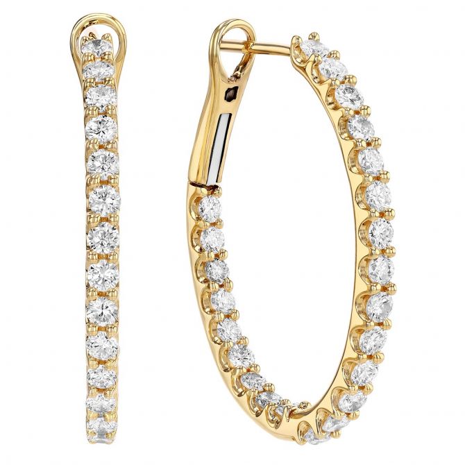 Diamond Inside Out Oval Hoop Earrings in Yellow Gold, 2.00 cttw