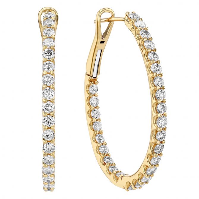 Diamond Inside Out Oval Hoop Earrings in Yellow Gold, 2.85 cttw