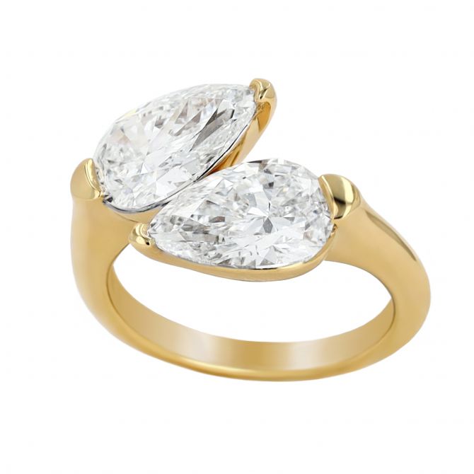 Rahaminov Pear Shaped Diamond Bypass Ring in Yellow Gold