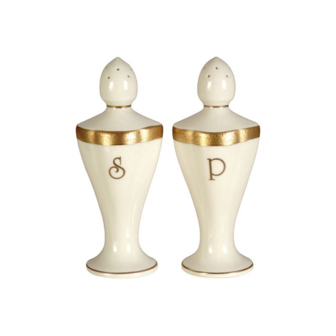 Pickard Signature Ivory Gold Monogrammed Salt and Pepper Shakers