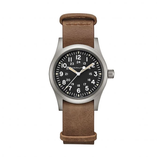 Hamilton Khaki Field Mechanical 38mm Men's Watch, Black Dial and Standard Brown Strap