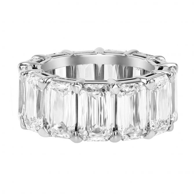 Christopher Designs Crisscut Emerald Diamond Eternity Band in Platinum