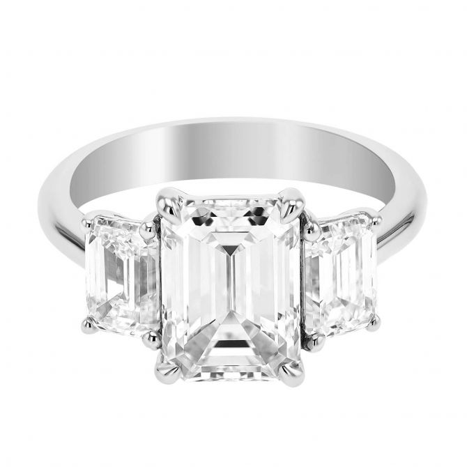 J.B. Star Emerald Cut Diamond 3 Stone Ring in Platinum