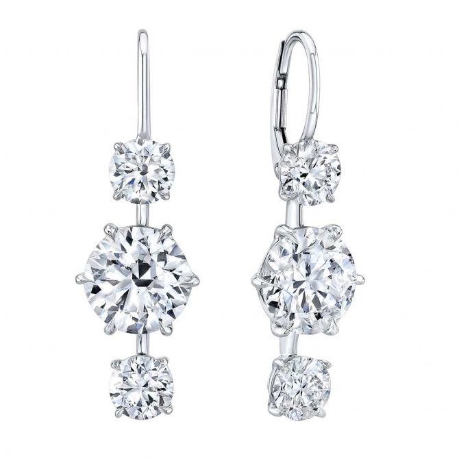 Rahaminov Graduated Round Diamond Trio Drop Earrings in White Gold