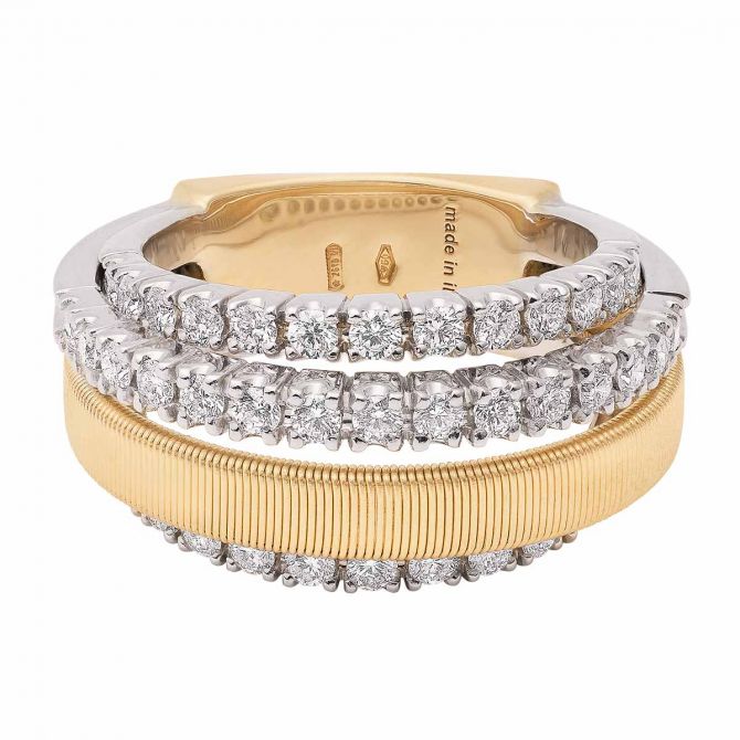 Marco Bicego Masai Triple-Row Diamond Ring in Yellow & White Gold