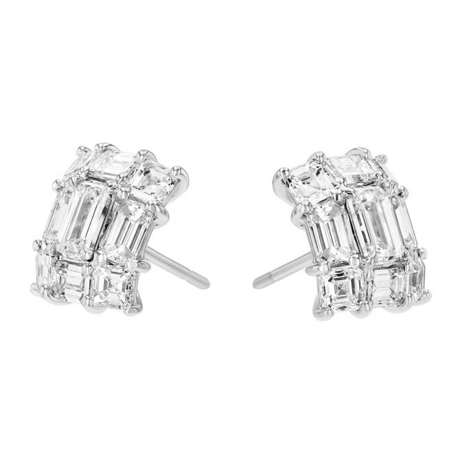 J.B. Star Diamond Mosaic Rectangle Post Earrings in Platinum