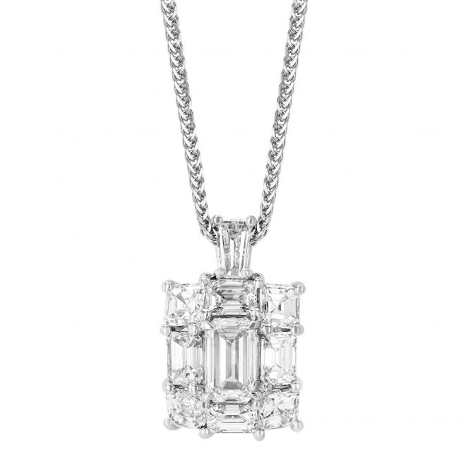 J.B. Star Diamond Mosaic Rectangle Pendant in Platinum, 18"