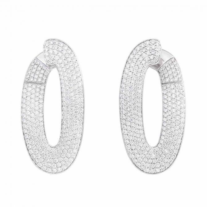 Vhernier Olimpia Diamond Pave Front-Back Oval Drop Earrings in White Gold