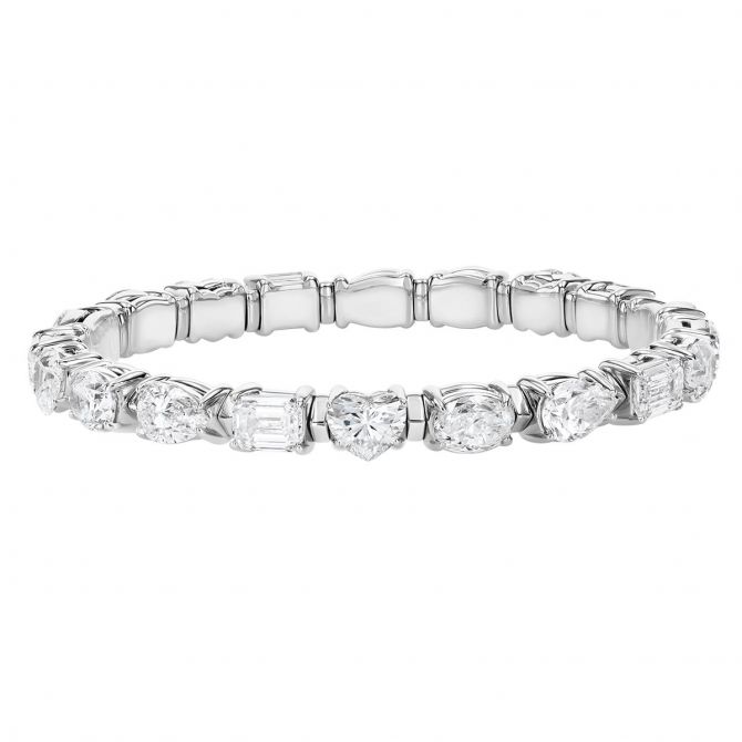 Zydo Multi Shape Diamond Stretch Tennis Bracelet in White Gold