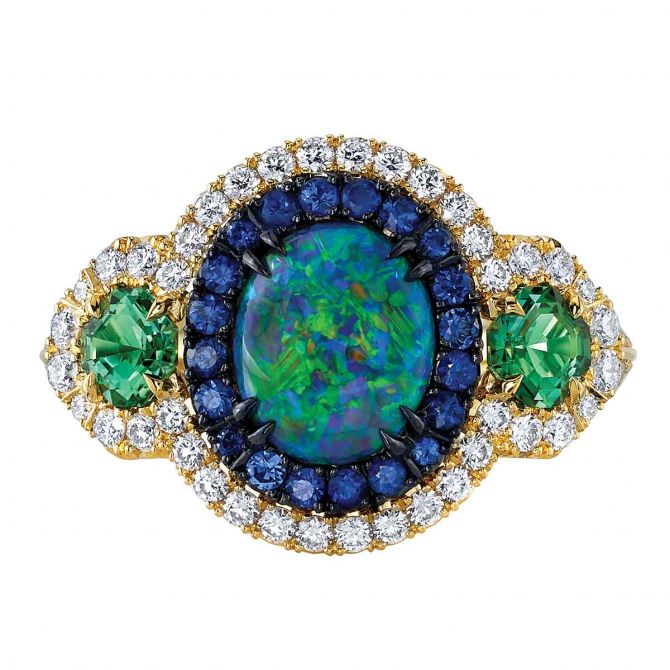 Omi Prive Monaco Boulder Opal, Tourmaline, Sapphire & Diamond Ring in Yellow Gold