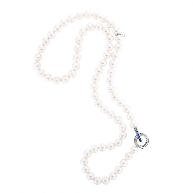 Mikimoto Ocean Akoya Cultured Pearl Strand Necklace with Sapphire & Diamond  Ring Clasp, 24