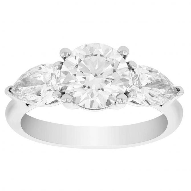 Lab-Grown Round & Pear Shaped Diamond 3 Stone Engagement Ring in Platinum